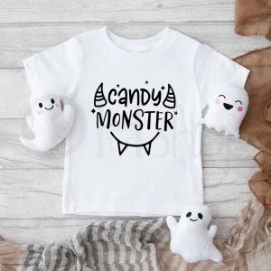 Biała-koszulka-dziecięca-na-halloween-candy-monster.webp