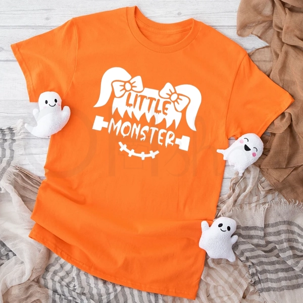 Pomarańczowa-koszulka-dla-dziewczynki-na-halloween-Little-Monster.webp