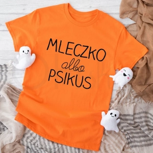 Pomarańczowa-koszulka-dziecięca-na-halloween-mleczko-albo-psikus.webp