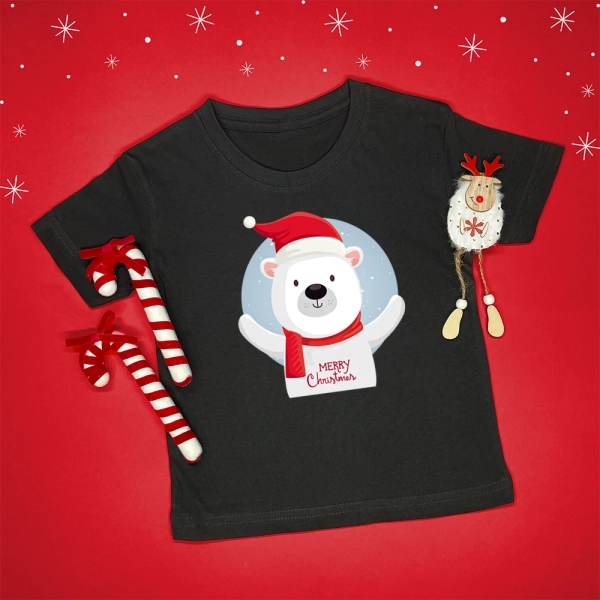 Czarna-koszulka-dziecięca-Miś-Merry-Christmas.webp