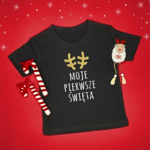 Czarna-koszulka-dziecięca-moje-pierwsze-święta-rogi.webp