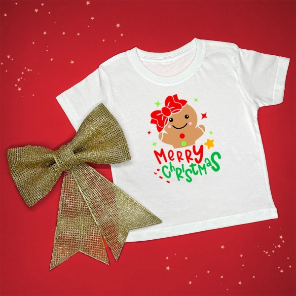 Biała-koszulka-dziecięca-merry-christmas-ciastek-kokarda.webp