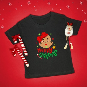 Czarna-koszulka-dziecięca-merry-christmas-ciastek-kokarda.webp