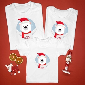 Miś Merry Christmas świąteczne koszulki dla rodziny