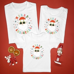 Białe-koszulki-komplet-merry-christmas-cool-mikołaj.webp