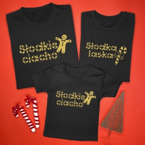 Czarne-koszulki-zestaw-rodzinny-słodka-laska-słodkie-ciacho-nadruk-złoty.webp