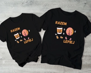 Czarne-koszulki-dla-pary-razem-lepiej-kawa-pączek.webp
