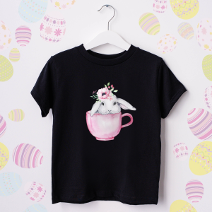 Zajączek w filiżance body niemowlęce lub koszulka dla dziewczynki 