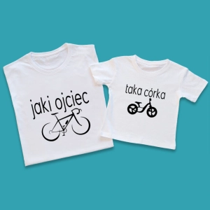 Koszulki-białe-jaki-ojciec-taka-córka-rowery.webp