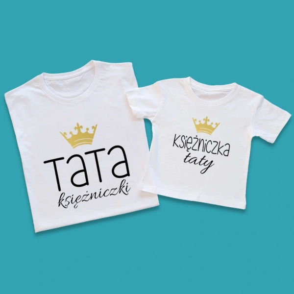 Koszulki-białe-dla-taty-i-córki-księżniczka-taty.webp