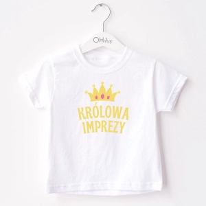 Biała-koszulka-dziecięca-królowa-imprezy.webp