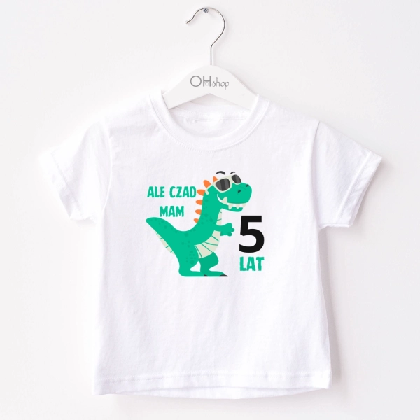Biała-koszulka-dziecięca-ale-czad-dinozaur.webp