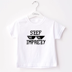 Biała-koszulka-dziecięca-szef-imprezy-okulary.webp
