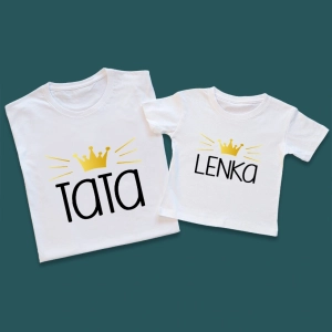 Koszulki-białe-tata-dziecko-imię-z-koroną.webp