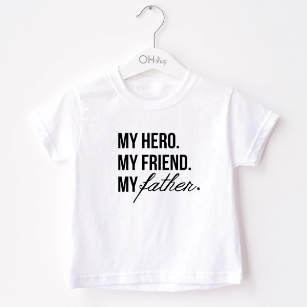 Biała-koszulka-dziecięca-my-hero-father.webp