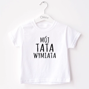 Biała-koszulka-dziecięca-mój-tata-wymiata.webp