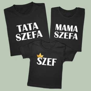 Szef Szefowa komplet koszulek dla rodziców i dziecka z nadrukiem