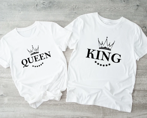 Białe-koszulki-dla-pary-queen-king-korona-gwiazdy.webp