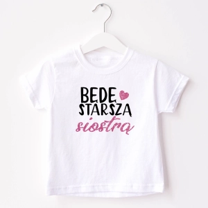 Biała-koszulka-będę-starszą-siostrą-różowy-brokat.webp