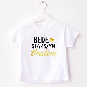 Biała-koszulka-będę-starszym-bratem-czarny-złoty.webp