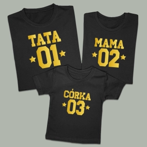 Rodzinny zestaw koszulek z nadrukiem mama, tata, syn, córka 01