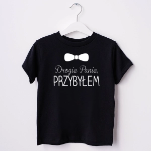 Czarna-koszulka-dziecięca-drogie-panie-przybyłem.webp