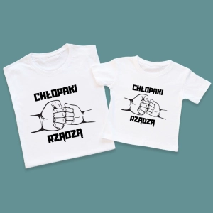 Męska-koszulka-i-dziecięca-biała-chłopaki-rządzą.webp
