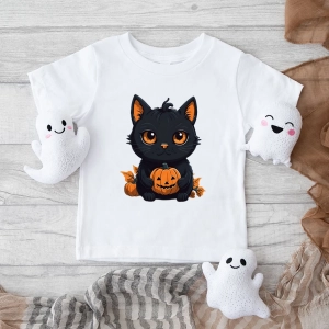 Biała-koszulka-dziecięca-na-halloween-kot-z-dynią.webp