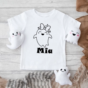 Biała-koszulka-dla-dziewczynki-na-halloween-duszek-z-imieniem.webp