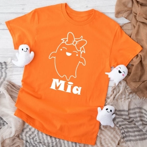 Pomarańczowa-koszulka-dla-dziewczynki-na-halloween-duszek-z-imieniem.webp