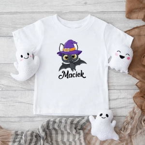 Biała koszulka dziecięca halloween-nietoperz.webp