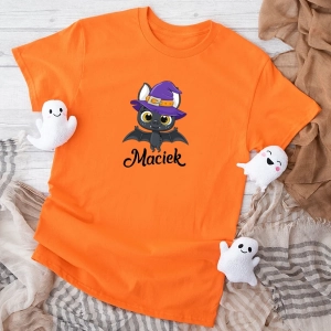 Pomarańczowa koszulka dziecięca halloween-nietoperz.webp