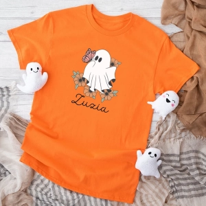 Pomarańczowa koszulka dziecięca halloween-retro-dziewczynka.webp