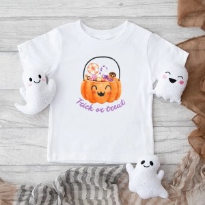 Biała koszulka dziecięca halloween-trick-or-treat.webp