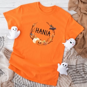 Pomarańczowa koszulka dziecięca halloween-wianek.webp