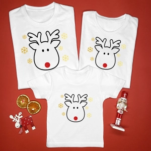 Renifer z śnieżynkami komplet świątecznych koszulek dla całej rodziny