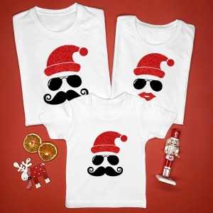 Mikołaj z okularami zestaw świątecznych koszulek dla całej rodziny
