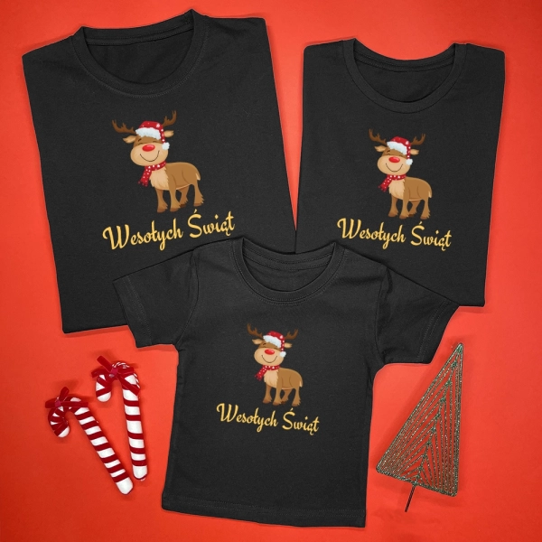 Czarne-koszulki-komplet-boże-narodzenie-renifer-wesołych-świąt.webp