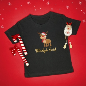 Czarna-koszulka-dziecięca-boże-narodzenie-renifer-wesołych-świąt.webp