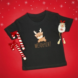 Reniferek z napisem Wesołych body lub koszulka świąteczna dla dziecka