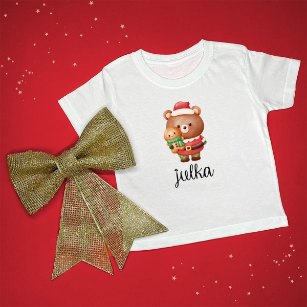 Biała-koszulka-dziecięca-boże-narodzenie-miś-ciasteczko.webp