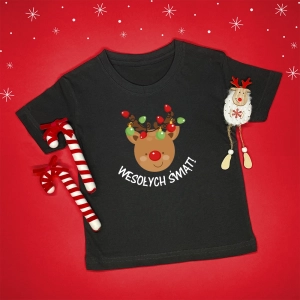 Czarna-koszulka-dziecięca-boże-narodzenie-renifer-lampki.webp