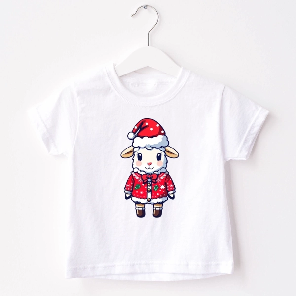 Biała-koszulka-dziecięca-z-nadrukiem-świątecznej-owieczki.webp