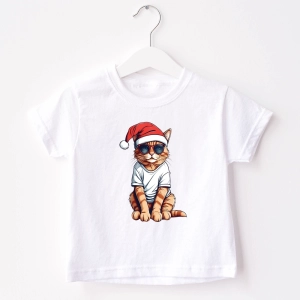 Świąteczny kot w okularach koszulka lub body dziecięce