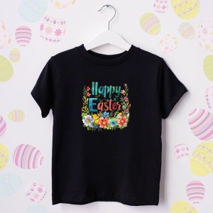 Czarna-koszulka-dziecięca-wielkanoc-happy-easter.webp