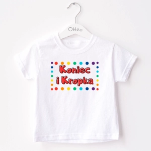 Biała-koszulka-dziecięca-koniec-kropka.webp