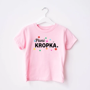Rozowa-koszulka-dziecięca-Pani-Kropka.webp