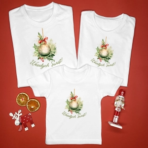 Świąteczna bombka Wesołych Świąt rodzinny komplet koszulek na Boże Narodzenie
