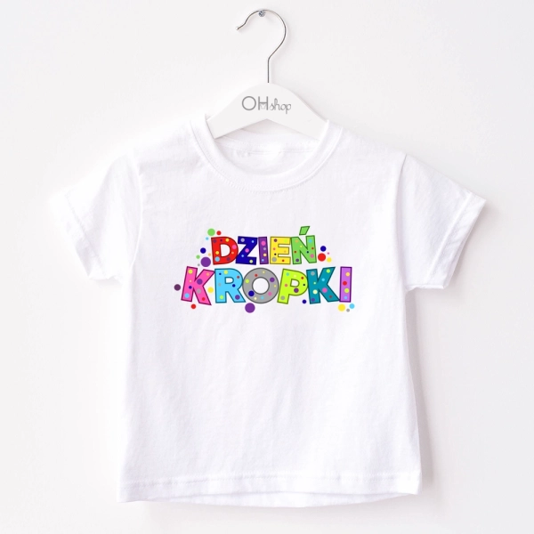 Biała-koszulka-dziecięca-dzień-kropki.webp