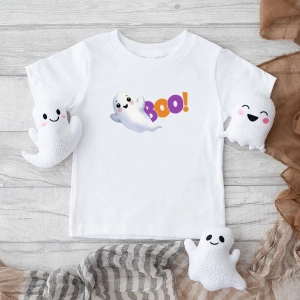 Biała koszulka dziecięca halloween-boo.webp